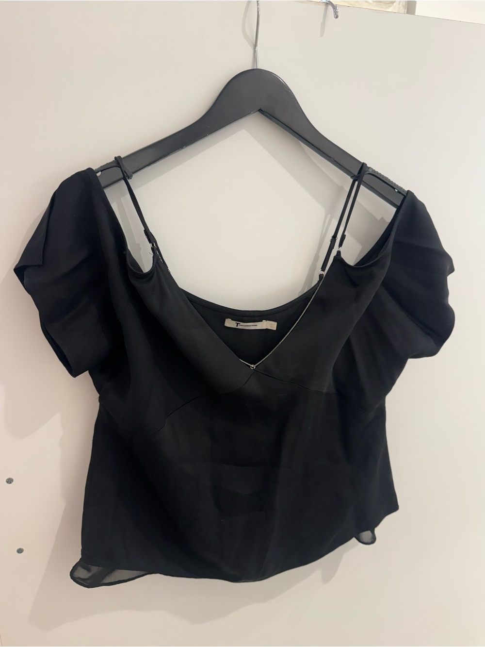 Alexander Wang Black Off-Shoulder Ruffle Sleeve Women's Top